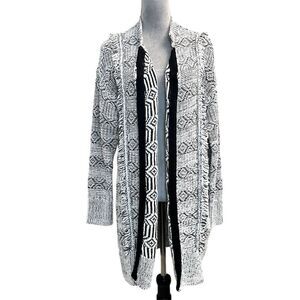 GAP Black Geometric Wool Knit Open Front Cardigan Sweater S Cozy Cottagecore